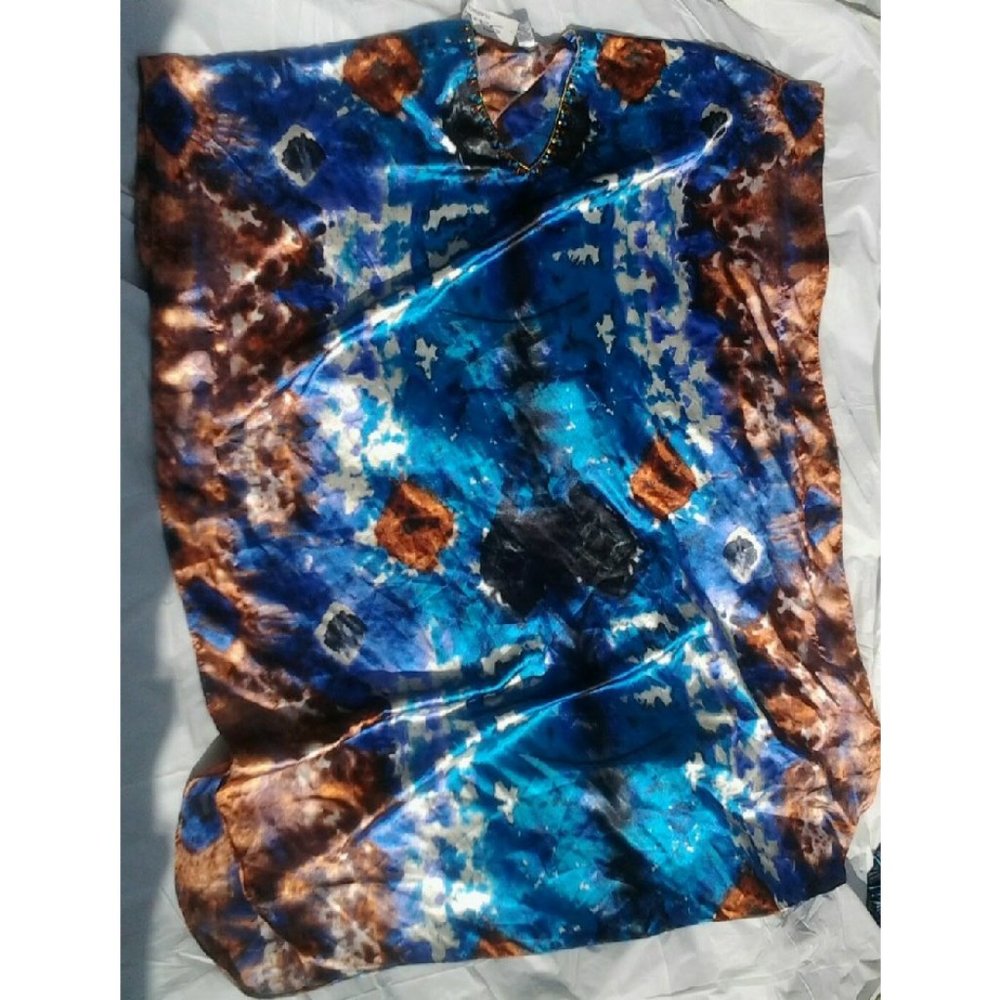 Satin boho mumu.... one size fits most.... blue copper print
